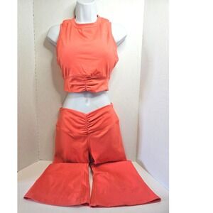 Mono B Coral Cropped Top & Flare Pants‎ Set Athletic Lounge Activewear  SZ L